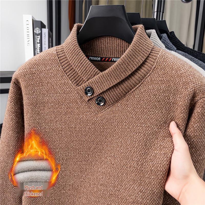Men s Winter V-Neck Velvet Knit Sweater - Thick, Warm, Casual & Versatile 4XL верблюд