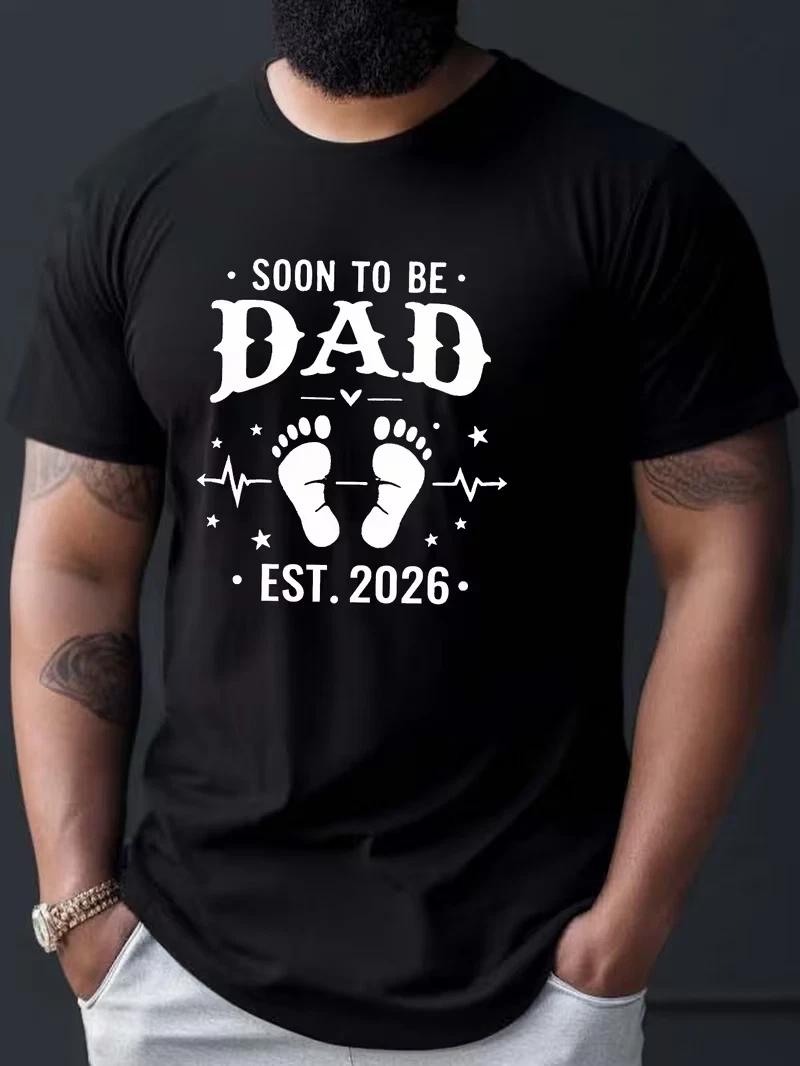 Скоро стану папой 2026 Футболка для будущего отца Принт со следом ноги и сердцебиением T-Shirt L