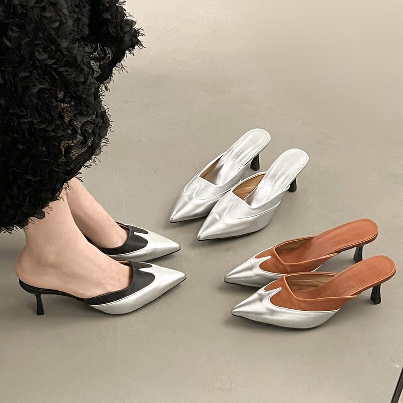 Fashion New Style Fashion Designer Transparent Baotou Roman Sandal Super High Heel Fashion Pointed Toe Light Mouth Color Block Flip Flop