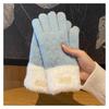 Knitted Plush Gloves for Women's Winter Warmth Thickened Velvet Color Blocking Fashion Touch Screen Split Finger Wool Gloves Riding Bike