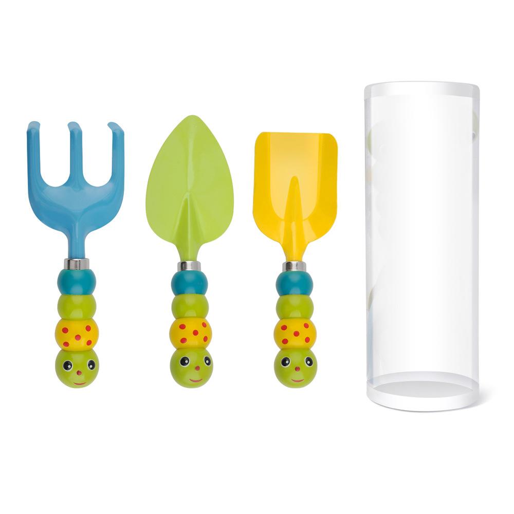 Kids Gardening Tool Set 6Pcs Caterpillar Handle Shovel Rake Watering Can Storage Bag Gloves