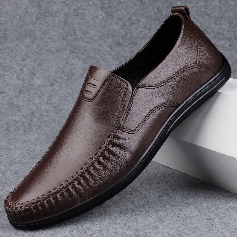 Fashion New Mens Loafers Genuine Leather Men Shoes High Quality Formal Casual Moccasins Soft Breathable Slip On Boat Shoes Driving Shoes