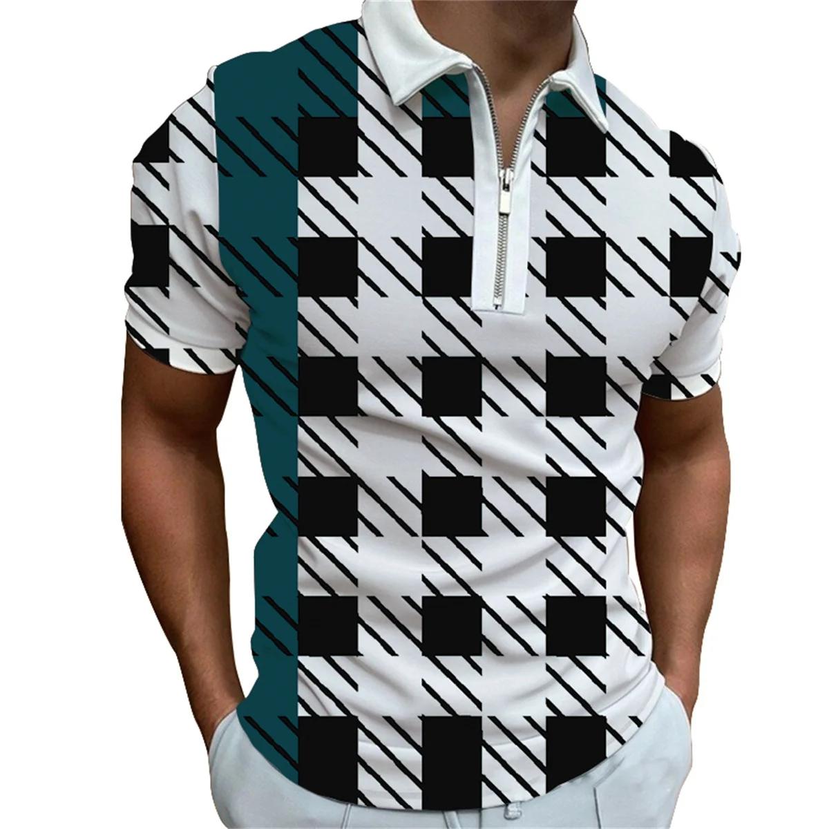 

Men s Fashion Short Sleeve Zipper POLO Shirt Men s Personalized Printed Lapel POLO Shirt T-shirt 5XL