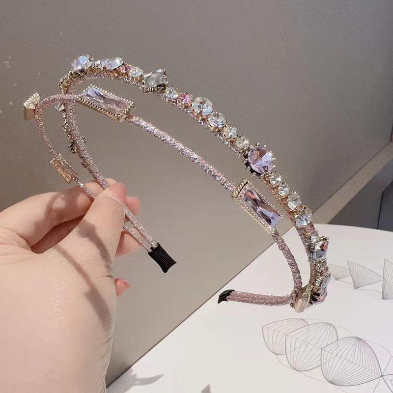 New French Super Double Row Rhinestone Women'S Hair Additions Elegant Temperament Retro Beaded Shiny Diamond Headband