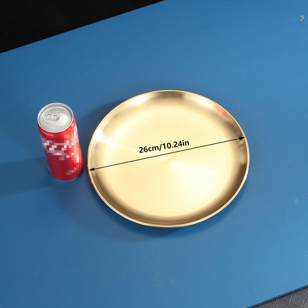 1pc Stainless Steel Plate Round Tray Vegetable Dish Plate Barbecue Restaurant Supplies Bone Dish Plate Decorative Dining Tray Fo