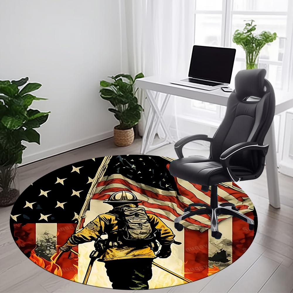 1pc Firefighter Flag Office Round Area Rug, Mat Suitable ForOffice, Under Office Chairs Bedroom Living Room Home Decor, Room Deco