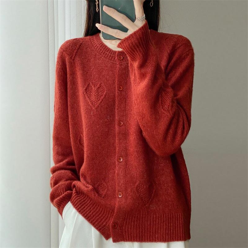 QingHe Cashmere Women's 30% Cashmere Cardigan - Soft & Warm Wool Blend Sweater