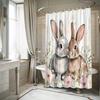 Adorable Rabbits & Floral Garden Shower Curtain - Whimsical Polyester, 12 Hooks, Washable & Easy To Hang, Playful Bathroom Decor