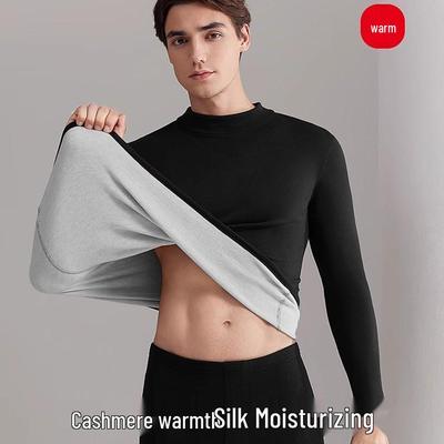 Herren Kaschmir Fleece-gefüttertes Thermounterwäsche-Set - Halber Rollkragen, Warme Herbstkleidung & Hose