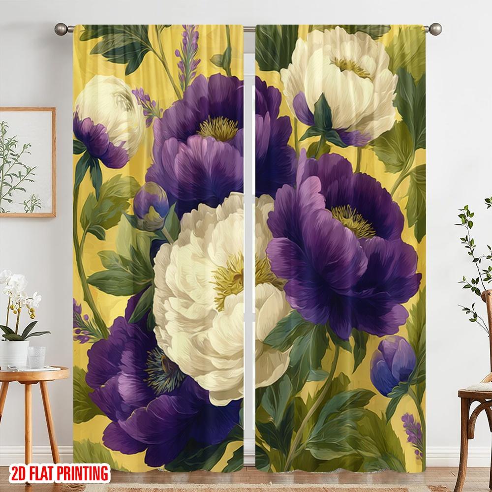 2 Stück, 2D-Flachdruck Beliebte Vorhangpaneele Lebendige florale Blüten Polyesterstoff (ohne Stange) Art Deco Festlich Ideal für