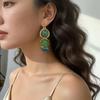 Pre-Owned Elegant Retro Blue-Green Crystal Oval Stud Earrings for Women