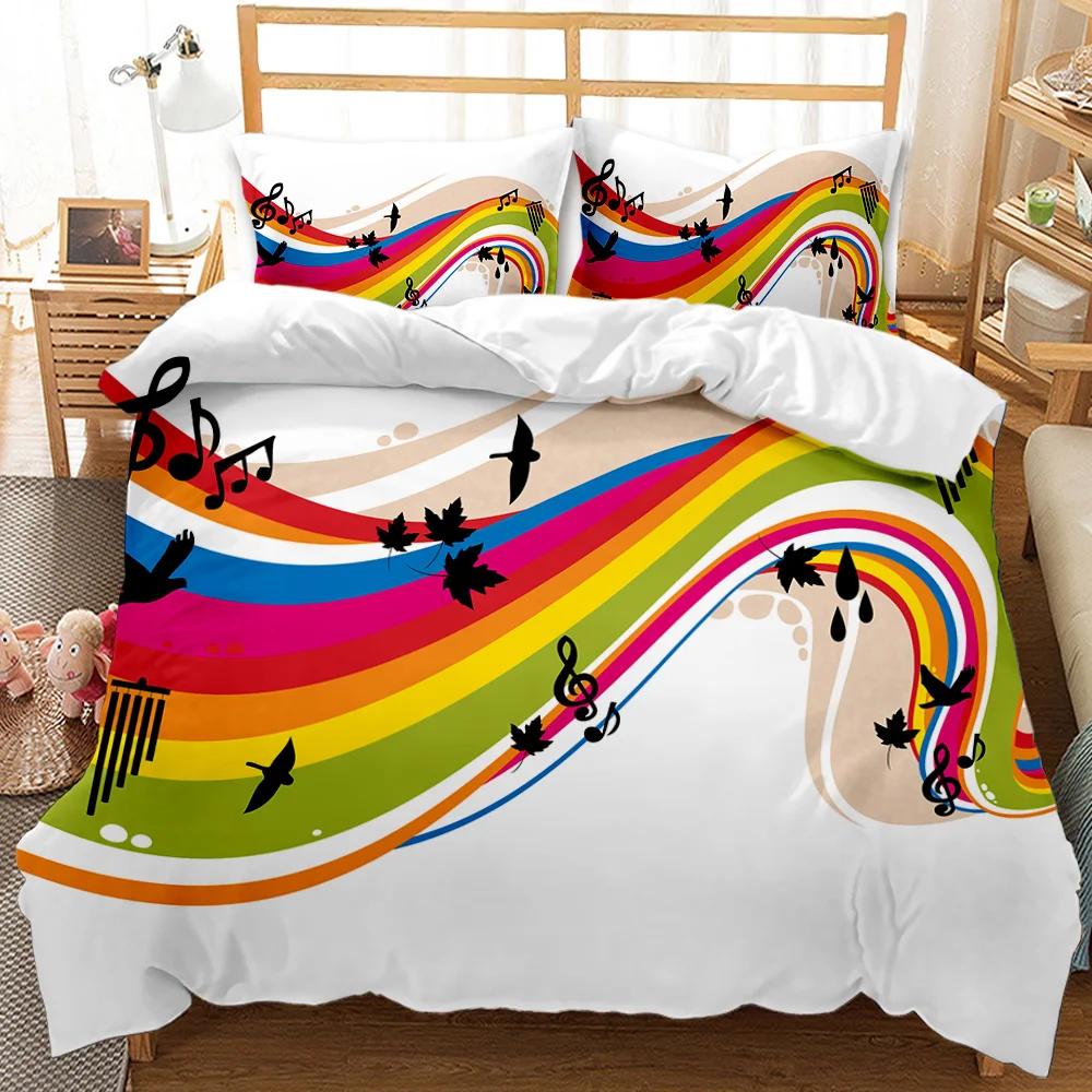 Music Series Duvet Cover Set Rainbow Music Notes Tie Dye Bedding Set Musical Party Double Queen King Size Polyester Qulit Cover