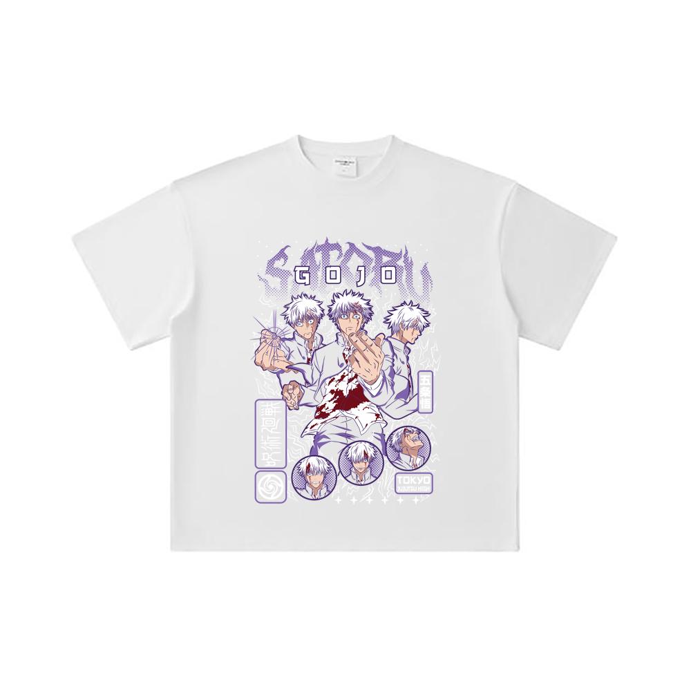 260 GSM Doppelgarn 32er Zählung 100% Baumwolle Jujutsu Kaisen V24 Gojo Aufdruck Unisex Schweres Baumwoll-T-Shirt
