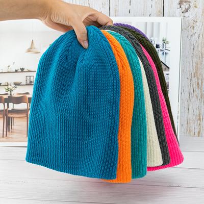 Hat Women Autumn Winter Lake Blue Versatile Woolen Hat Trendy Men Rolled Edge Warm Knitted Hats Couple Korean Caps