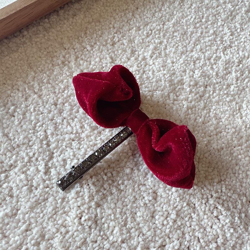 Korean Retro Velvet Rhinestone Bow Elegant Hair Clip