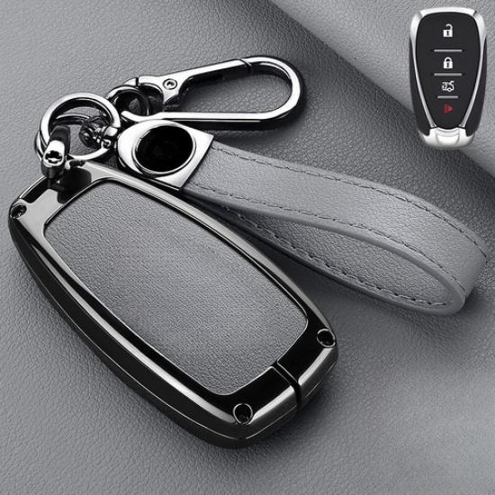 Leather Zinc Alloy Car Key Fob Case Cover For Chevy Malibu Camaro Cruze Traverse