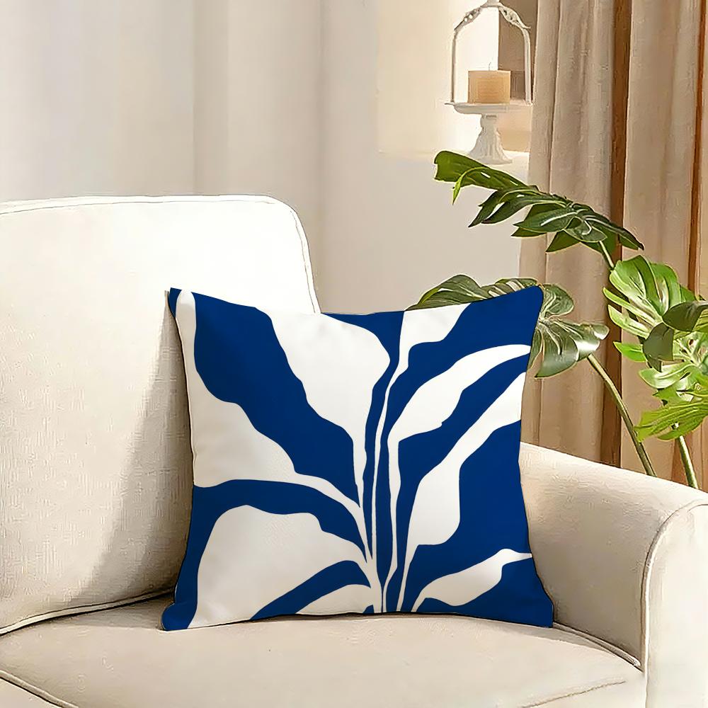 Elegant Blue Floral Cushion Cover Reversible Plush Pillow Cover Soft Fluffy Home Decor for Sofa Bedroom