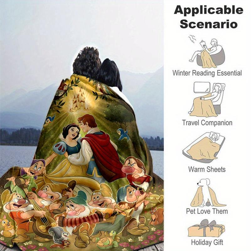 1pc, Enchanting Snow White and the Seven Dwarfs Home Decor Blanket: A Cozy Flannel Throw for Your Couch, Perfect Gift for Bedroom, Living Room