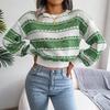 Long Sleeve Loose Knit Sweater for Women O Neck All Match Contrast Fall Winter S-L