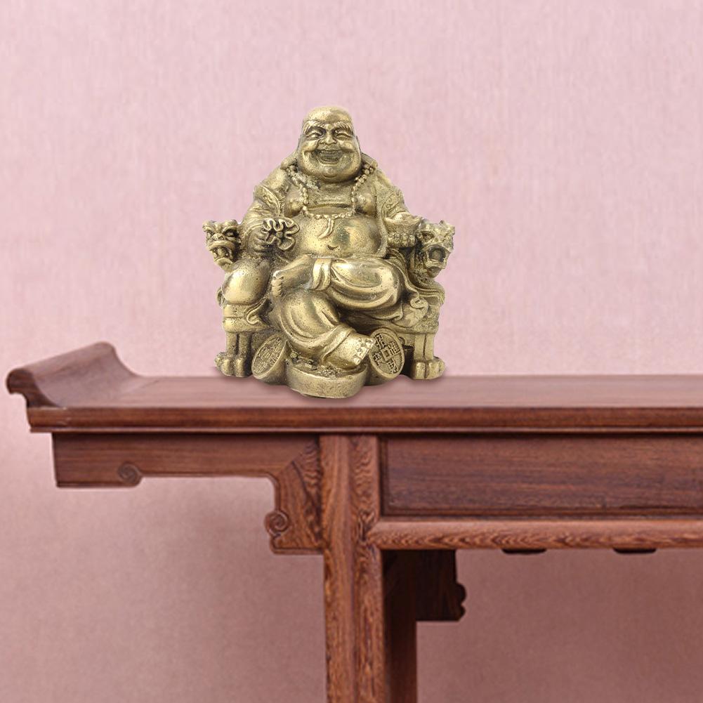 Čistá mosaz Usmívající se Maitréja Buddha Geomantická sbírka Symbol bohatství a štěstí