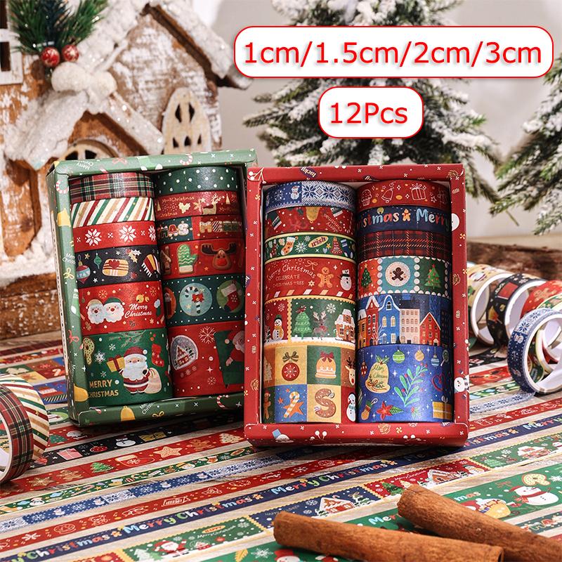 12PCS/Set Christmas Items Sticker Gift Decorations Journal Materials Stationery Cute DIY Materials Christmas Atmosphere Christmas