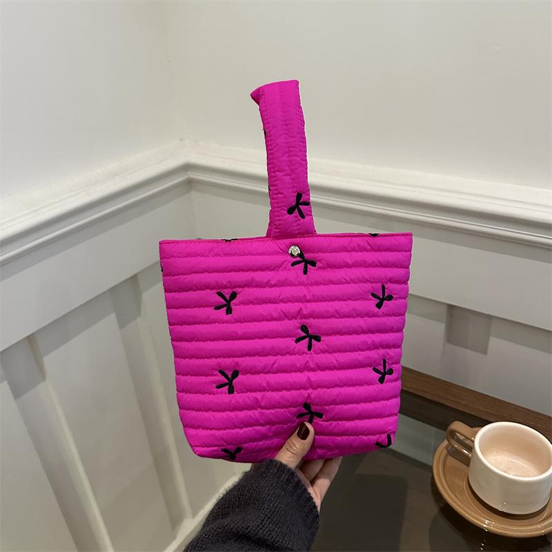 Fashionable and Casual Bow Embroidered Vegetable Basket Handbag for Women New Style Cute Portable Bucket Bag for Women