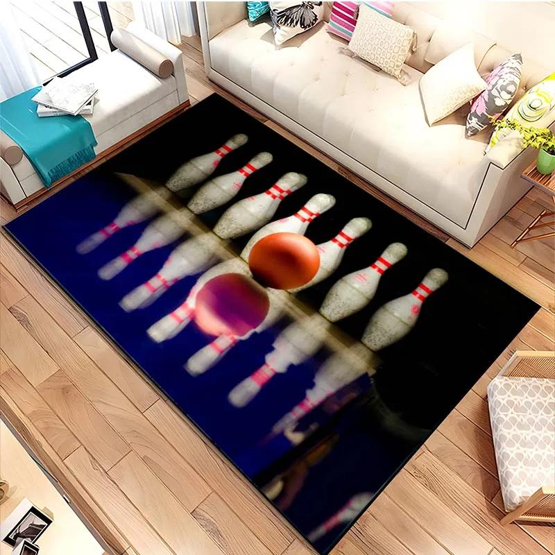 Bowling Party Area Rug for Boys Bedroom Living Room Decor Bowling Ball Carpet Sport Theme Floor Mat Non Slip Entrance Doormat