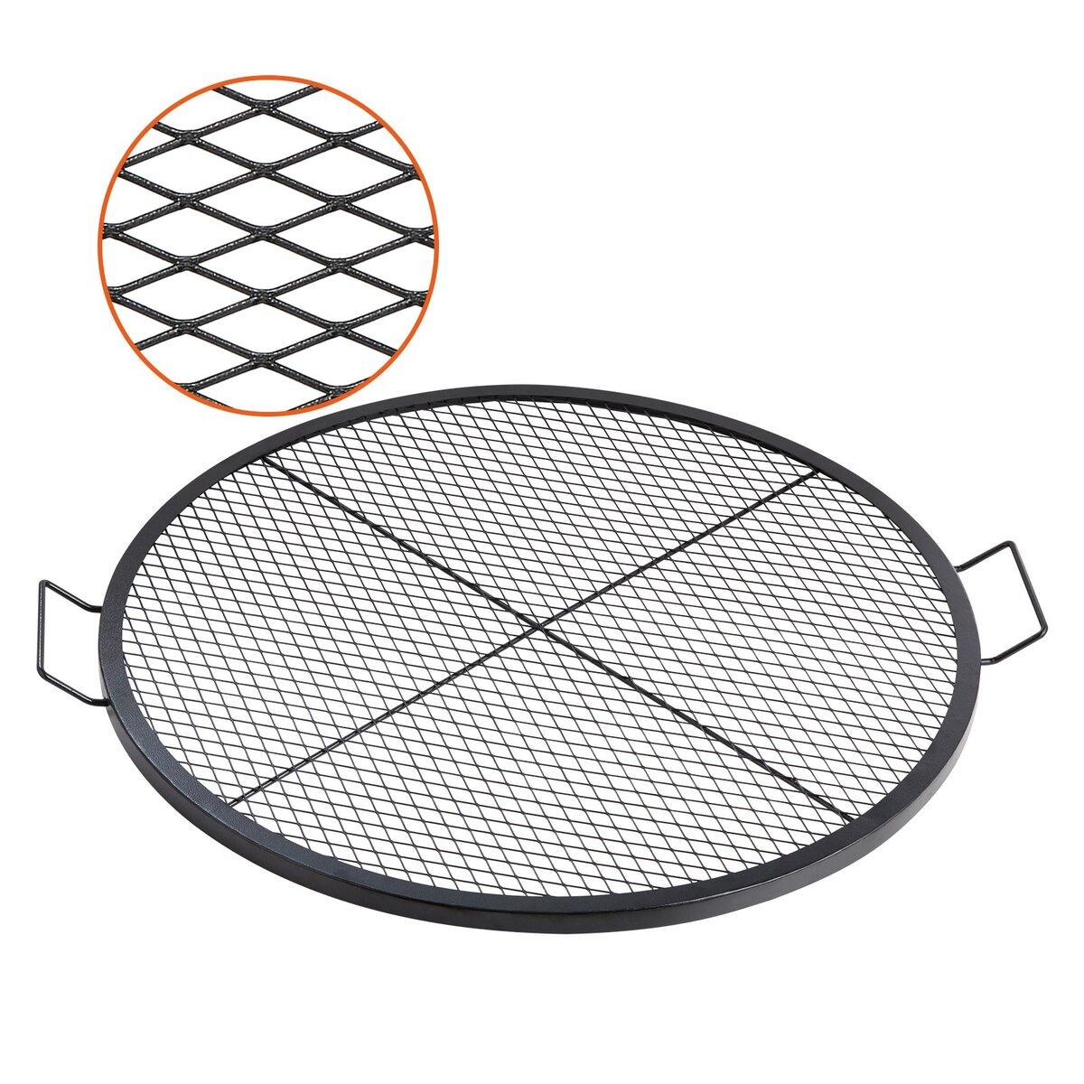 X-Marks Feuerstelle Grillrost, Runder Kochrost, Robuster Stahl Lagerfeuer BBQ Grillrost mit Griff und Stütz-X-Draht, Tragbares Camping Kochgeschirr
