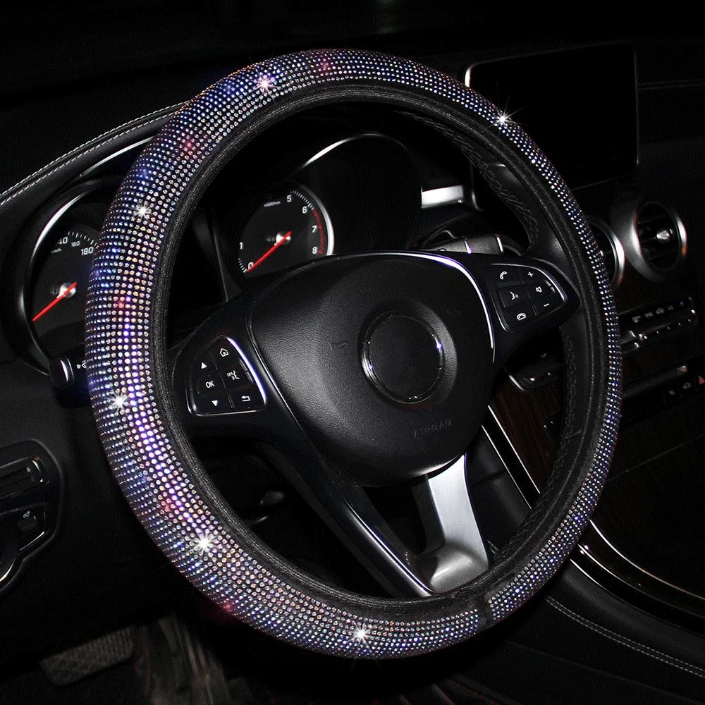 

Short velvet with diamond flash Four seasons general elastic car steering wheel cover suitable for 37-38cm steering wheel women чёрный