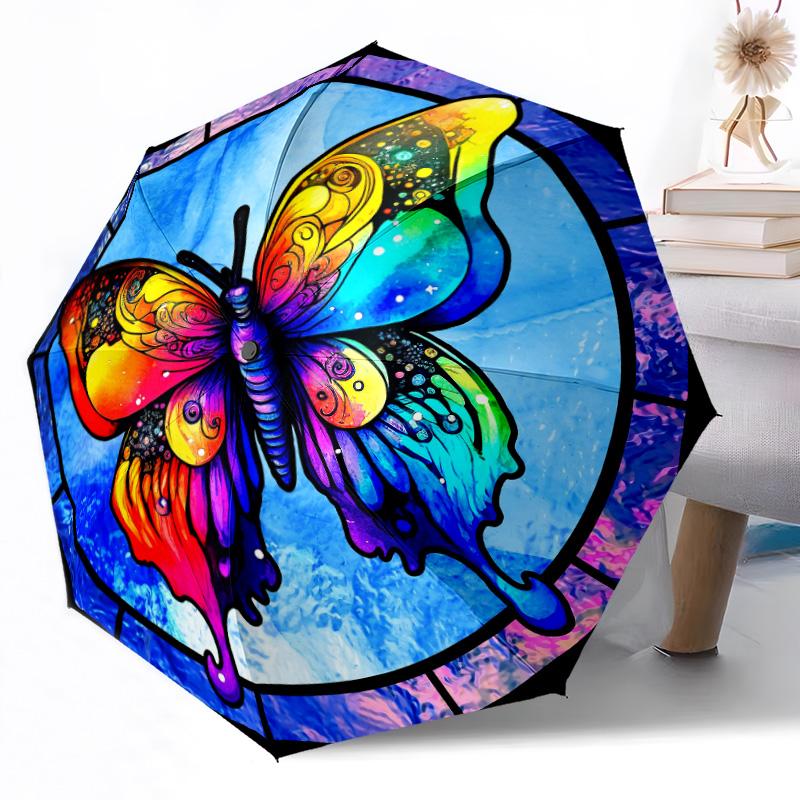 1pc Floral Harmony In Red Portable Automatic Umbrella Elegant Collapsible Folding Umbrella with 8 Ribs Durable Plastic Iron Perfect Birthday Gift Y12