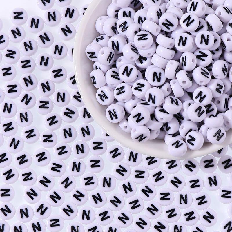 100/Bag Diy Black And White English Acrylic Letter Beads Handmade Bracelets Necklaces Beaded Accessories