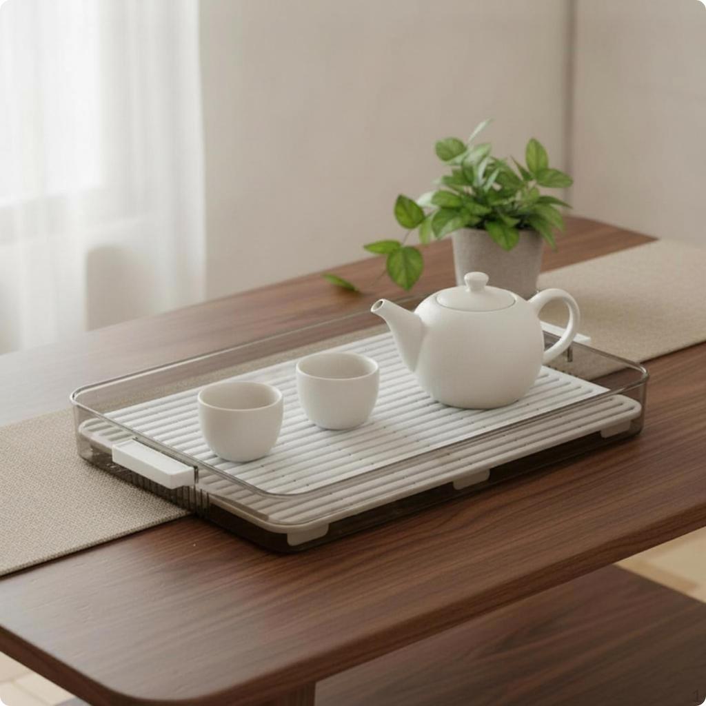 Rectangular Tea Serving Board Easy to Clean Drainage Design Tableware Xl Black