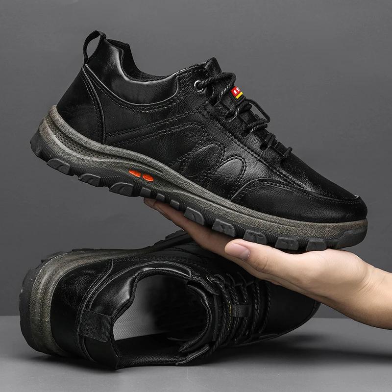 Fashion PU Leather Hiking Shoes Mountain Man Walking Men Climbing Shoes Non-Slip Breathable Sneakers Mountain Outdoor Sports Shoe Casual