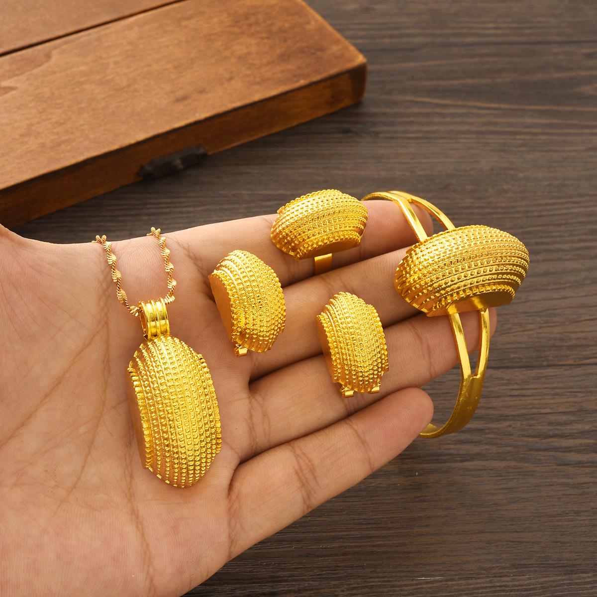 

Эритрейские роскошные золотистые циркониевые наборы для женщин Эфиопские серьги-подвески кольцо браслет Африка Дубай свадебные аксессуары подарок 50cm