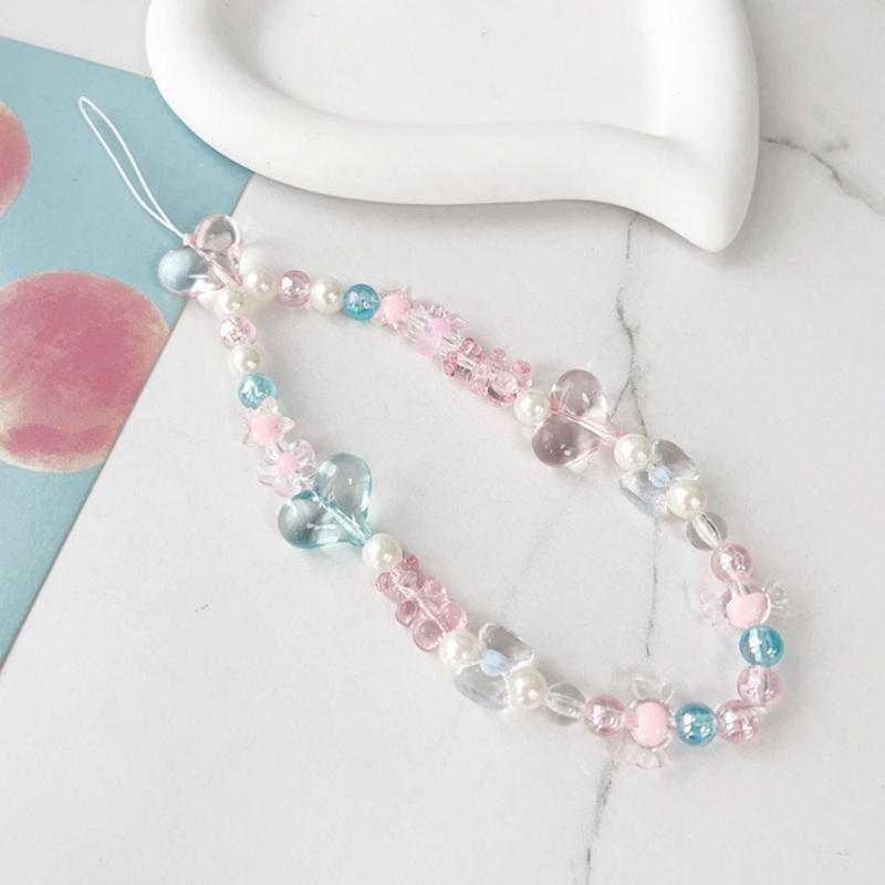 Handmade Bracelet Keychain Phone Decoration Accessories Beaded Phone Lanyard Heart Pattern Aesthetic Phone Wrist Strap