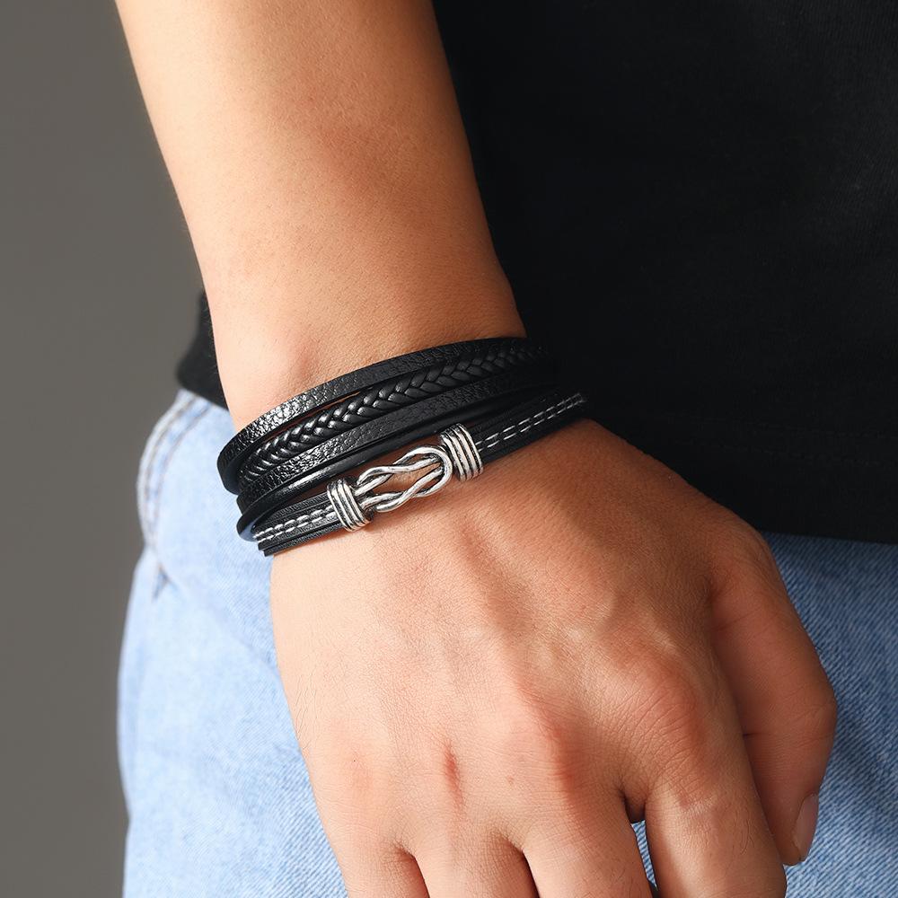 Multi Layer Braided Magnetic Clasp Leather Bracelet For Men Punk Cuff