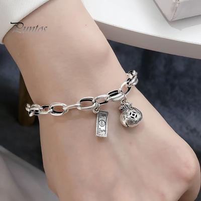 Glücksarmband im Retro-Stil, dicke Kette, Kupfer-Geldanhänger, Symbol des Reichtums, Handgelenkschmuck für den Alltag, Urlaubsgeschenk für Freunde