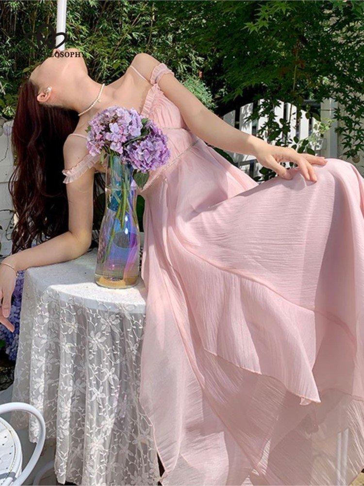 chinese dress ladies Women Summer Korean Elegant Light Casual Loose Vintage Vestidos Office Lady  V-Neck Silk Hollow Out Sexy Midi Dress A S at Amazon Women's Clothing store