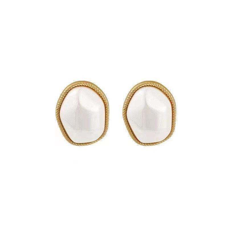 Fashion Simple Irregular Big Earrings Popular Golden Plating Simulated Pearl Stud Earring For Women Jewelry Girl Lady Gifts