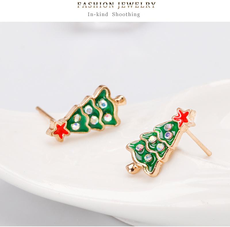 Christmas Tree Ear Studs Fashionable Lady Alloy Earrings Crystal Inlaid Jewelry Ornaments
