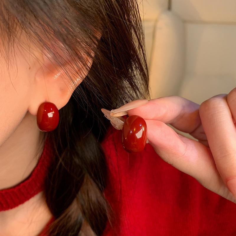 Ankola Red Geometric Earrings for Women - New Year Festive Love, Autumn & Winter Style