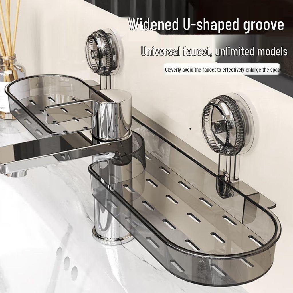 Scaffale per Rubinetto del Bagno con Ventosa Rimovibile, Montaggio a Parete Senza Foratura, Scaffale Portaoggetti Anti-Goccia