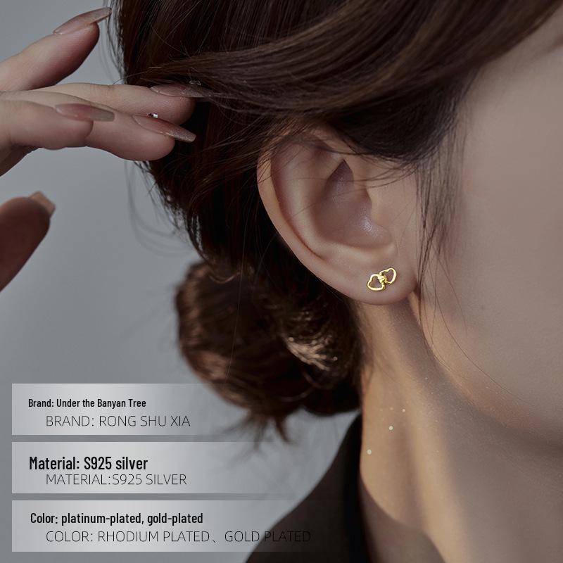 Banyan Tree S925 Silver Sweet Double Heart Earrings for Women