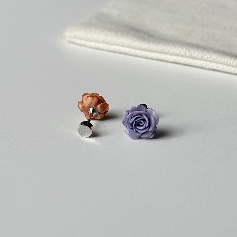 Cappuccino Rose Polymer Clay Flower Ear Cuff Helix Stud with Titanium Steel Screw-Free Earrings