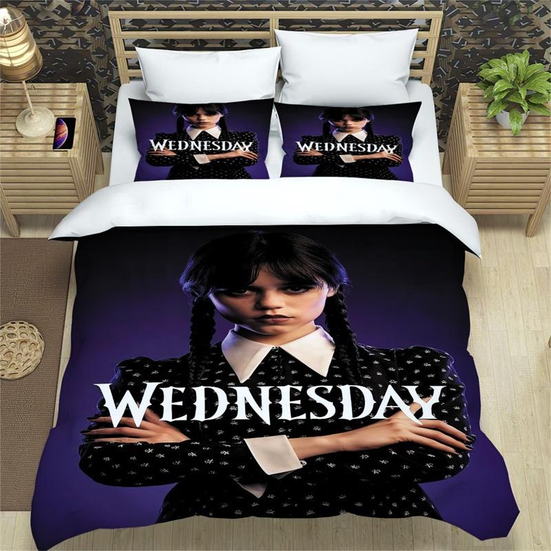 

Adams Family Wednesday 3 Piece Bedding Set Floral Print Brushed Fabric Duvet Cover Pillowcase Wedensday,135*200