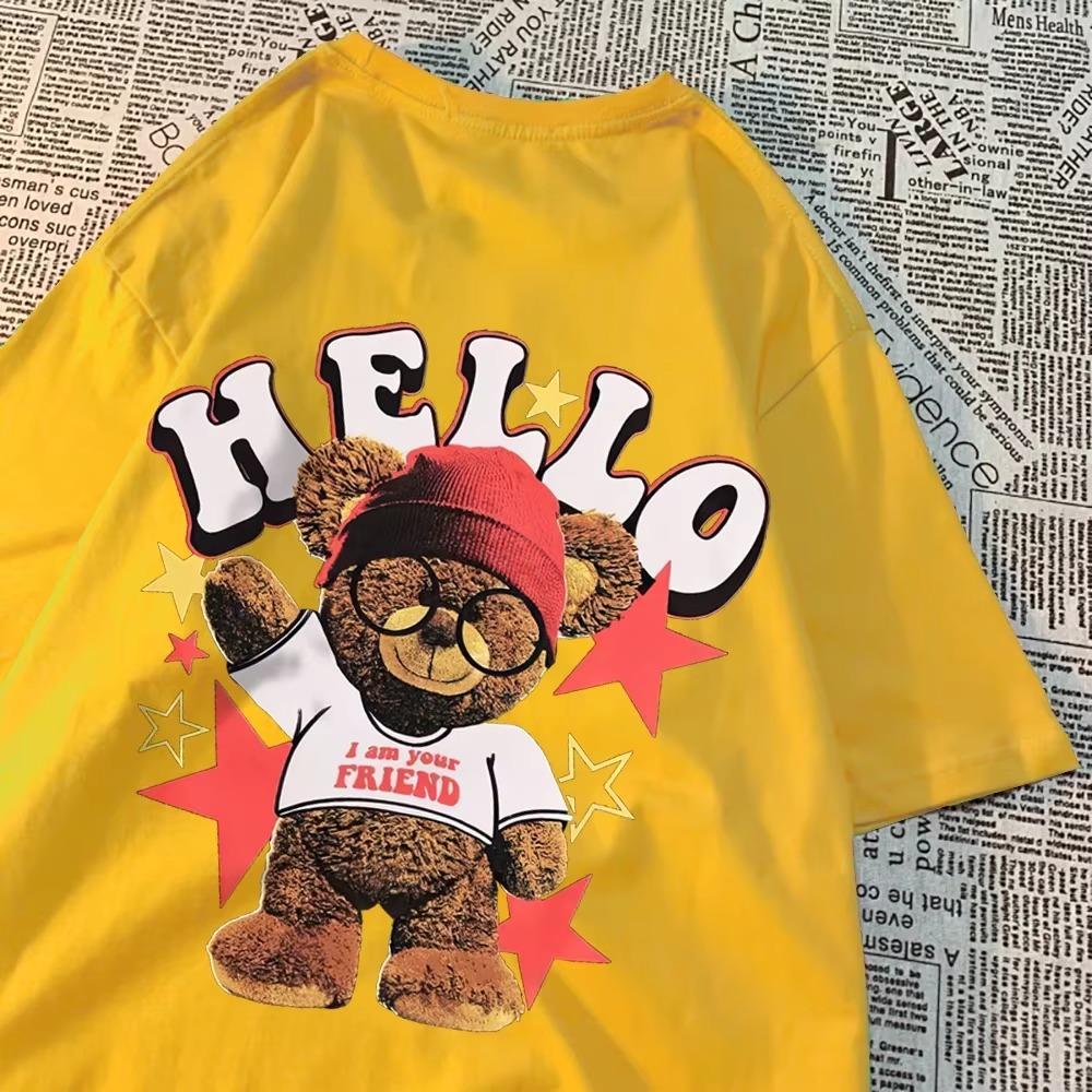 Hello I Am Your Friend Teddy Bear T-Shirts Men Women Loose Sportswears Personality Crewneck T-Shirt Fashion Cotton T Shirts