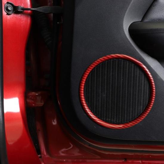 2xInner Side Door Speaker Cover Ring Trim For 15+ Ford Mustang  Red Carbon Fiber