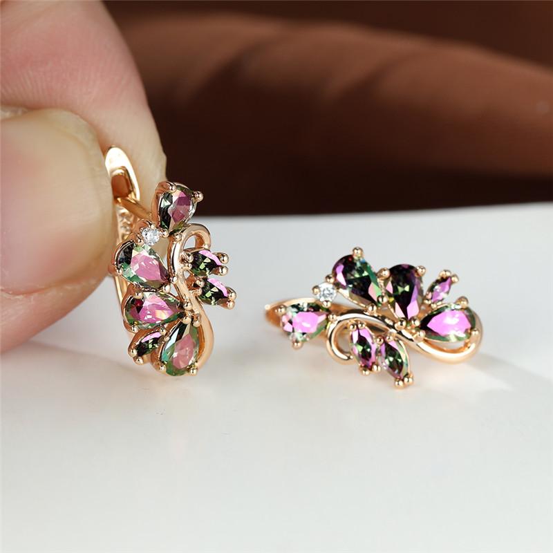 Kristall Damen Kleine Grüne Steine Ohrringe Vintage Goldfarbe Blume Mehrfarbiger Zirkon Für Frauen