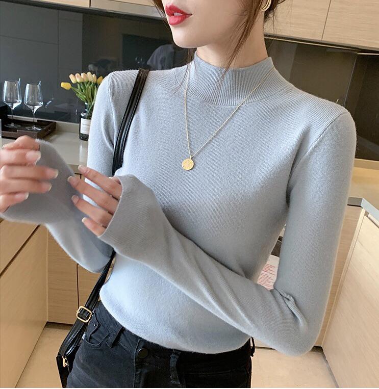 2024 Autumn Winter Women's Lazy Style Long Sleeve Knit Sweater with Half High Neck