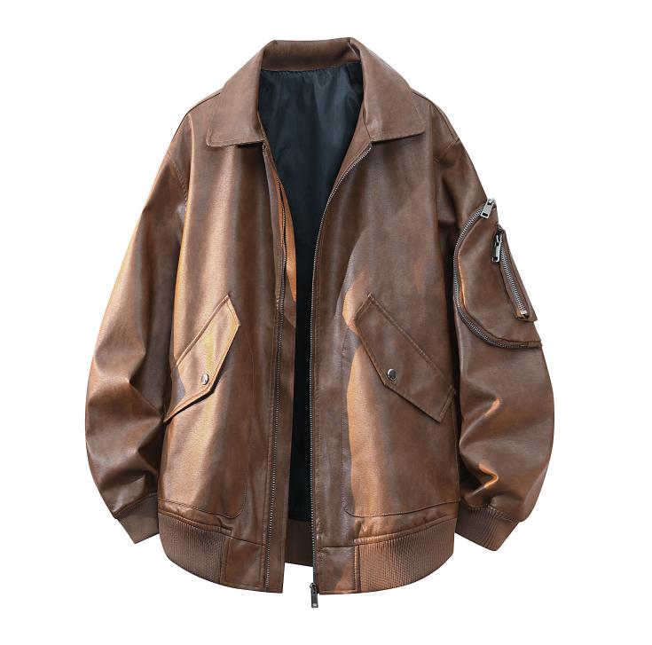 Retro Washed Men`s Leather Jacket, Windproof